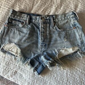 Free People Frayed Hem Light Blue Denim Shorts